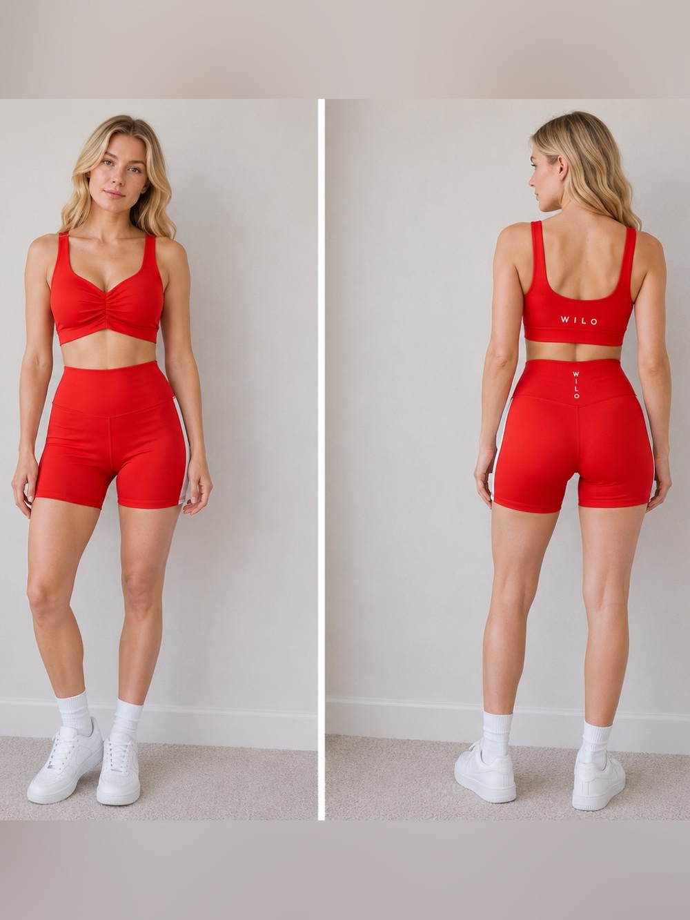 WILO Red Athletic Shorts Set - High-Waist Bike Shorts & Sports Bra